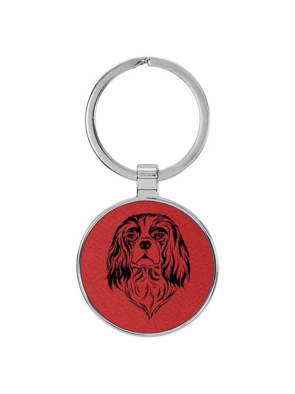 Cavalier King Charles Spaniel Dog Red Laser Engraved Leatherette Keychain Backpack Pull - 1.5 x 3 Inches