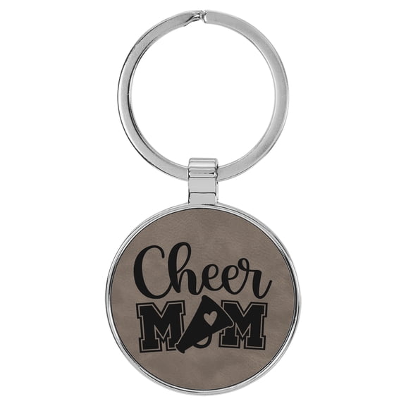 Enthoozies Cheer Mom Gray Laser Engraved Leatherette Keychain Backpack Pull - 1.5 x 3 Inches