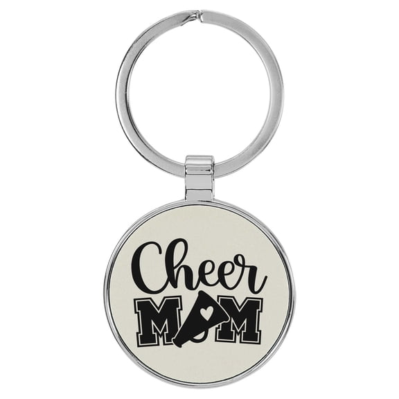Enthoozies Cheer Mom White Laser Engraved Leatherette Keychain Backpack Pull - 1.5 x 3 Inches
