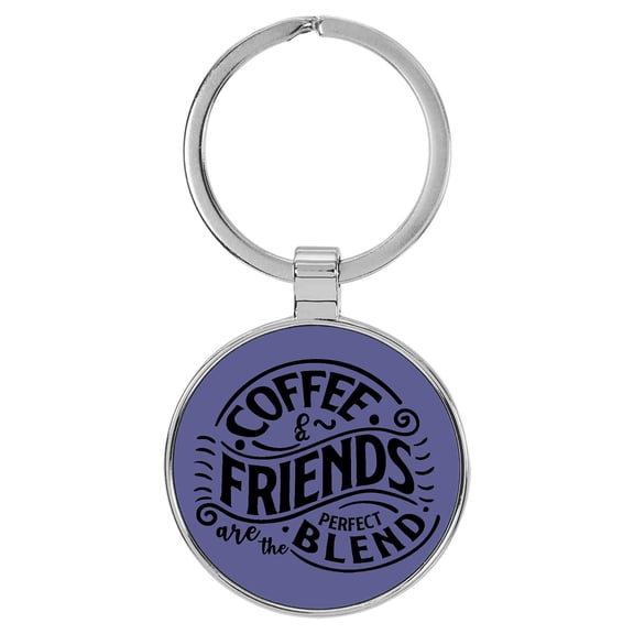 Enthoozies Coffee & Friends are the Perfect Blend Purple Laser Engraved Leatherette Keychain Backpack Pull - 1.5 x 3 Inches