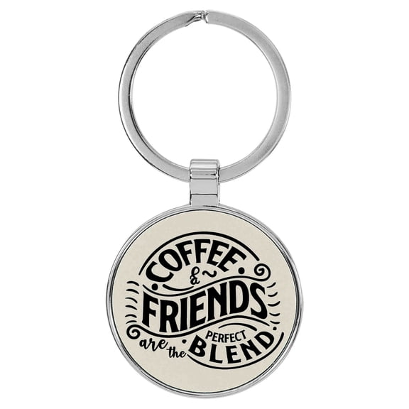Enthoozies Coffee & Friends are the Perfect Blend White Laser Engraved Leatherette Keychain Backpack Pull - 1.5 x 3 Inches