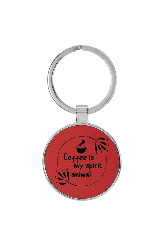 Coffee is my Spirit Animal Red Laser Engraved Leatherette Keychain Backpack Pull - 1.5 x 3 Inches