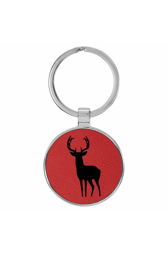 Deer Buck Animal Nature Red Laser Engraved Leatherette Keychain Backpack Pull - 1.5 x 3 Inches
