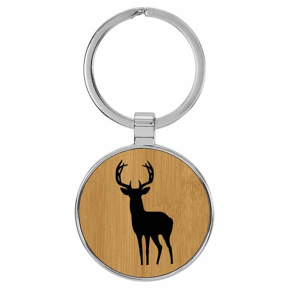 Enthoozies Deer Buck Animal Nature Tan Laser Engraved Leatherette Keychain Backpack Pull - 1.5 x 3 Inches