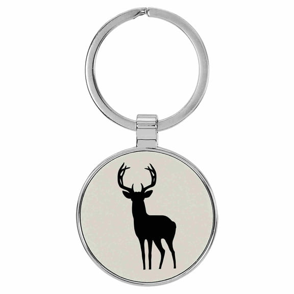 Enthoozies Deer Buck Animal Nature White Laser Engraved Leatherette Keychain Backpack Pull - 1.5 x 3 Inches