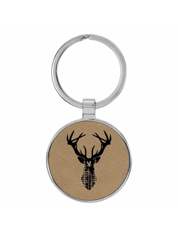 Deer Head Eagle Light Brown Laser Engraved Leatherette Keychain Backpack Pull - 1.5 x 3 Inches