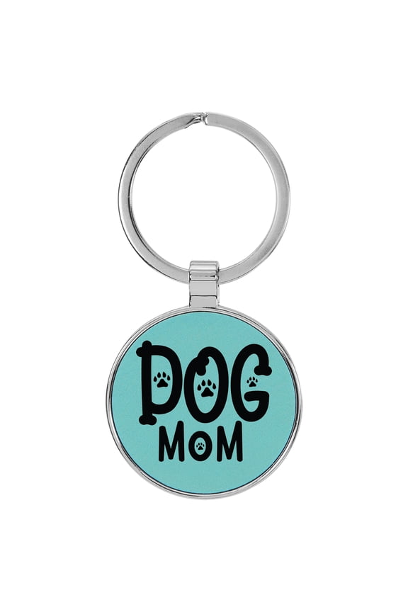 Dog Mom Teal Laser Engraved Leatherette Keychain Backpack Pull - 1.5 x 3 Inches