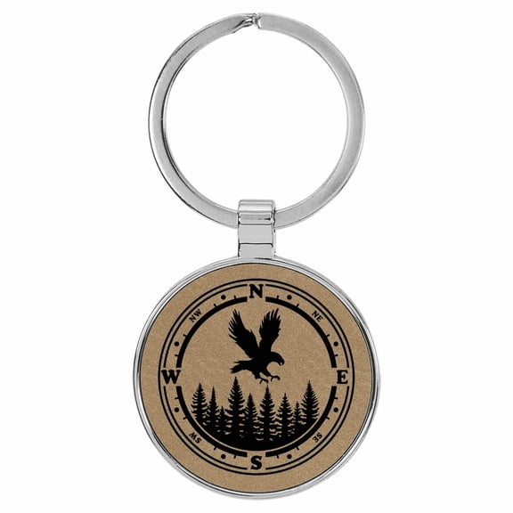 Enthoozies Eagle Landing Compass Bird Nature Light Brown Laser Engraved Leatherette Keychain Backpack Pull - 1.5 x 3 Inches