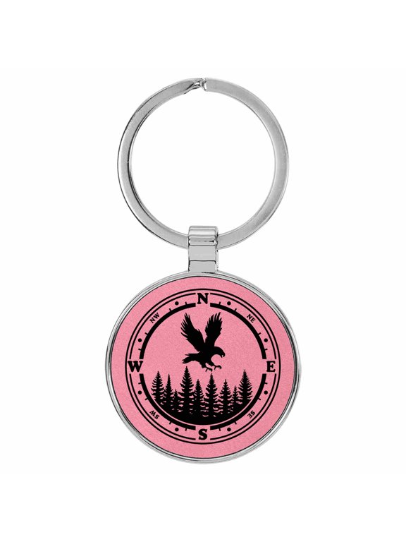 Eagle Landing Compass Bird Nature Pink Laser Engraved Leatherette Keychain Backpack Pull - 1.5 x 3 Inches