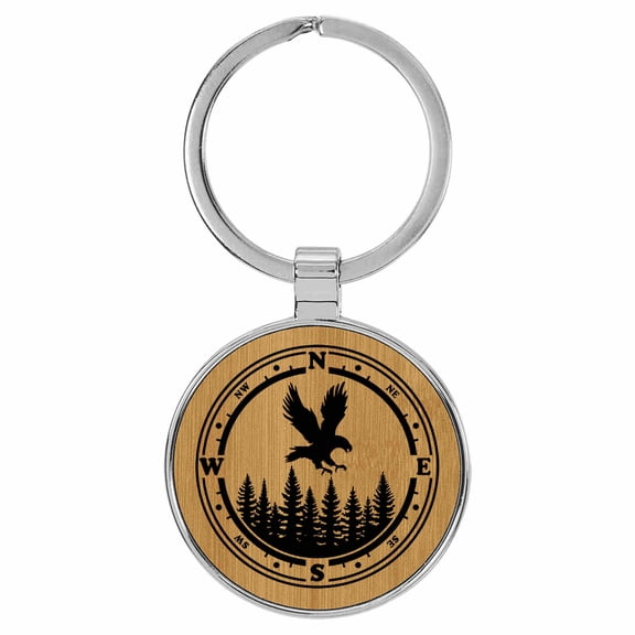 Enthoozies Eagle Landing Compass Bird Nature Tan Laser Engraved Leatherette Keychain Backpack Pull - 1.5 x 3 Inches