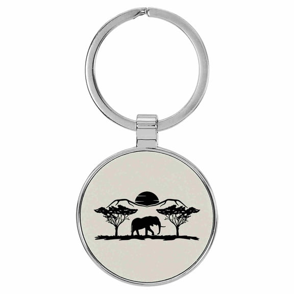 Enthoozies Elephant Walking Desert White Laser Engraved Leatherette Keychain Backpack Pull - 1.5 x 3 Inches