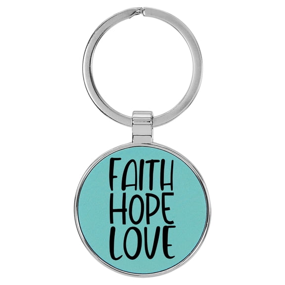 Enthoozies Faith Hope Love Religious Teal  Laser Engraved Leatherette Keychain Backpack Pull - 1.5 x 3 Inches