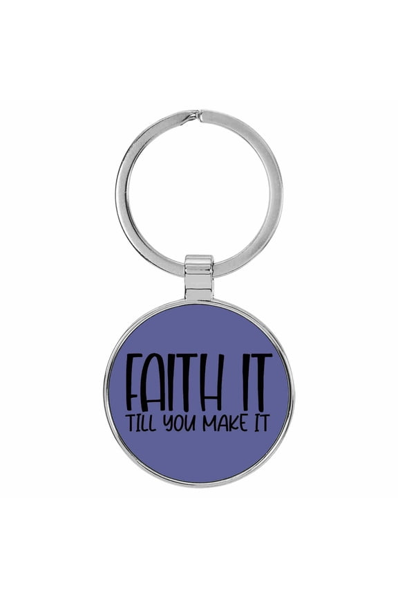 Faith It Till You Make It Religious Purple Laser Engraved Leatherette Keychain Backpack Pull - 1.5 x 3 Inches