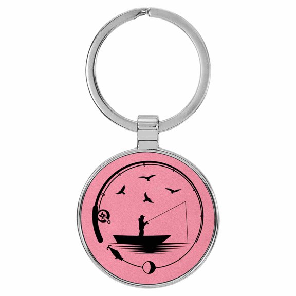 Enthoozies Fisherman Fishing Pink Laser Engraved Leatherette Keychain Backpack Pull - 1.5 x 3 Inches