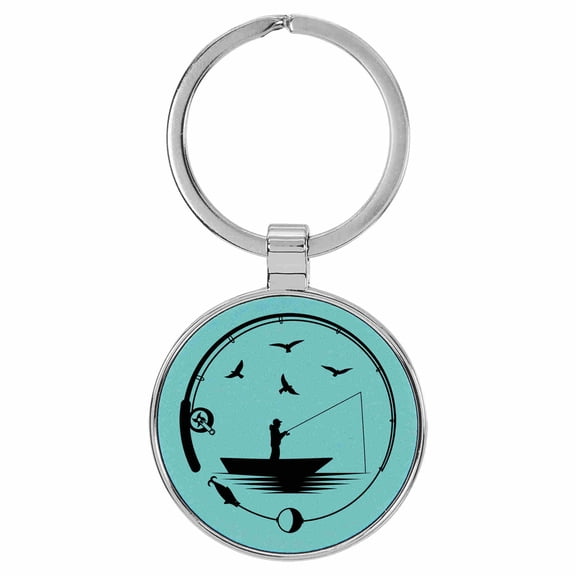 Enthoozies Fisherman Fishing Teal  Laser Engraved Leatherette Keychain Backpack Pull - 1.5 x 3 Inches
