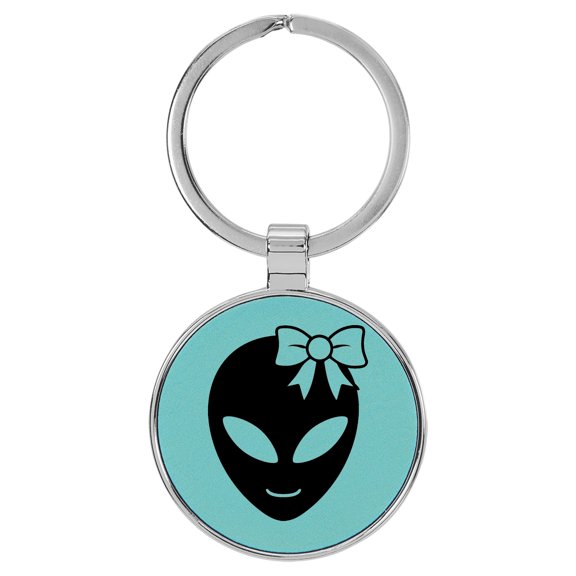 Enthoozies Happy Female Alien Teal Laser Engraved Leatherette Keychain Backpack Pull - 1.5 x 3 Inches