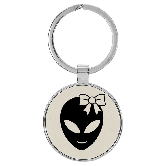 Enthoozies Happy Female Alien White Laser Engraved Leatherette Keychain Backpack Pull - 1.5 x 3 Inches