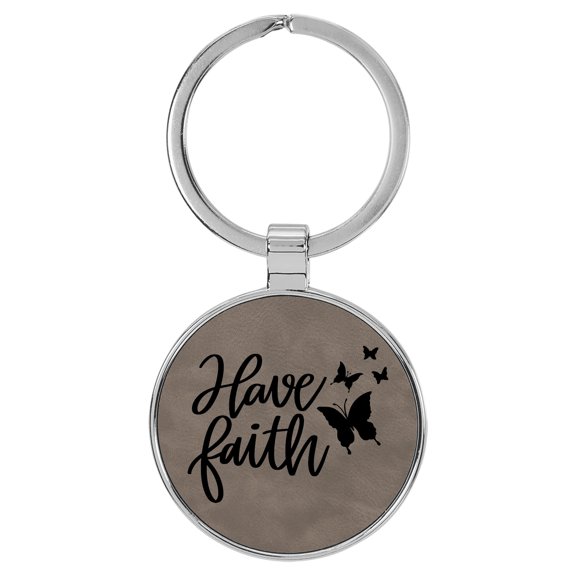Enthoozies Have Faith Religious Gray Laser Engraved Leatherette Keychain Backpack Pull - 1.5 x 3 Inches