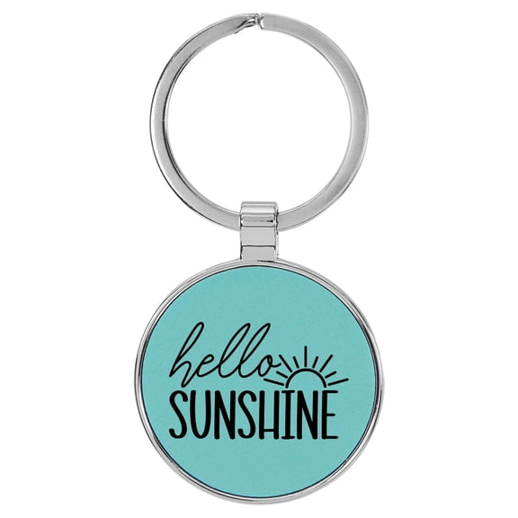 Enthoozies Hello Sunshine Teal Laser Engraved Leatherette Keychain Backpack Pull - 1.5 x 3 Inches