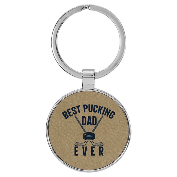 Enthoozies Hockey Best Pucking Dad Ever Light Brown Laser Engraved Leatherette Keychain Backpack Pull - 1.5 x 3 Inches