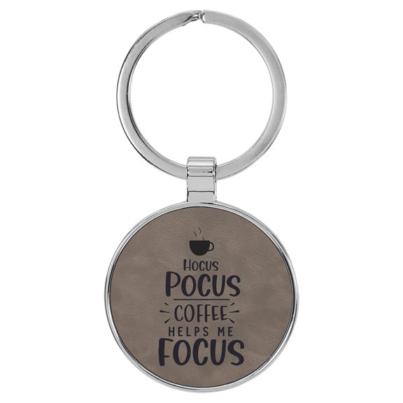 Enthoozies Hocus Pocus Coffee Helps Me Focus Gray Laser Engraved Leatherette Keychain Backpack Pull - 1.5 x 3 Inches