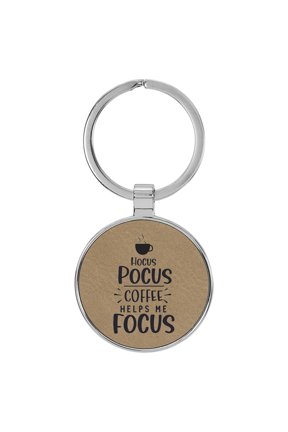 Hocus Pocus Coffee Helps Me Focus Light Brown Laser Engraved Leatherette Keychain Backpack Pull - 1.5 x 3 Inches