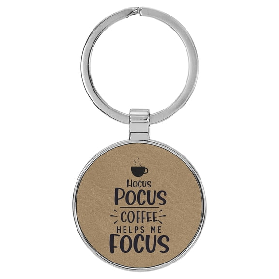 Enthoozies Hocus Pocus Coffee Helps Me Focus Light Brown Laser Engraved Leatherette Keychain Backpack Pull - 1.5 x 3 Inches