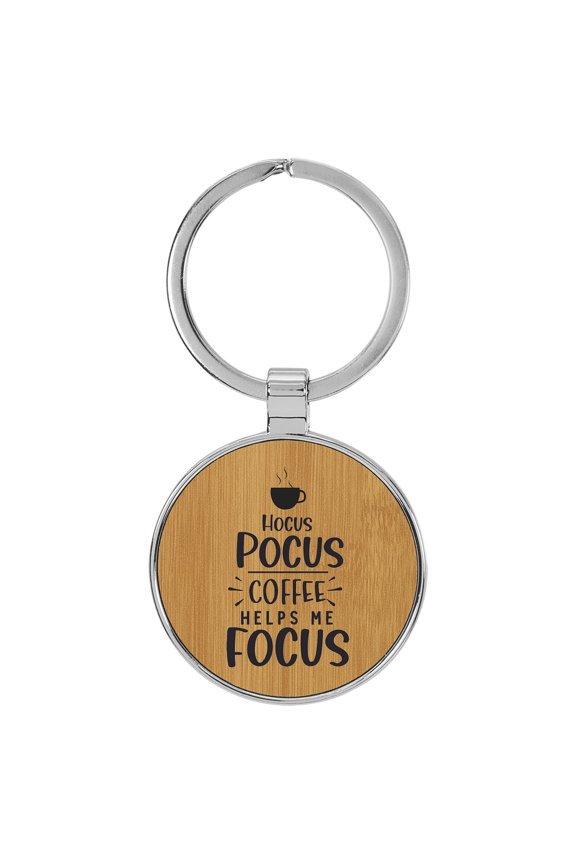 Hocus Pocus Coffee Helps Me Focus Tan Laser Engraved Leatherette Keychain Backpack Pull - 1.5 x 3 Inches