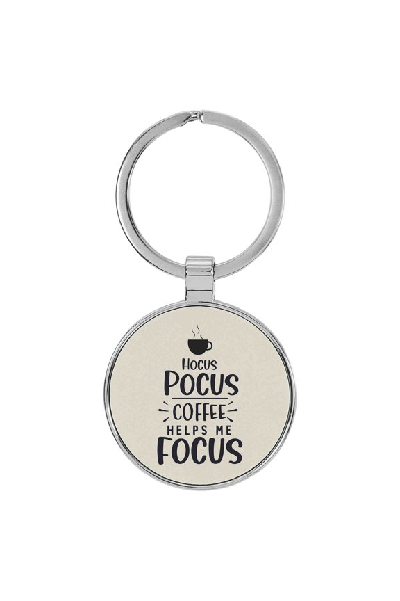 Hocus Pocus Coffee Helps Me Focus White Laser Engraved Leatherette Keychain Backpack Pull - 1.5 x 3 Inches