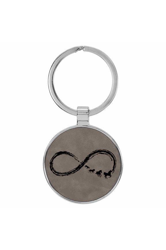 Horse Infinity Symbol Gray Laser Engraved Leatherette Keychain Backpack Pull - 1.5 x 3 Inches