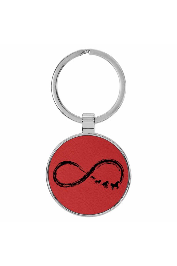 Horse Infinity Symbol Red Laser Engraved Leatherette Keychain Backpack Pull - 1.5 x 3 Inches