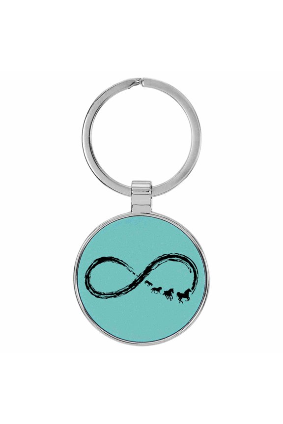Horse Infinity Symbol Teal Laser Engraved Leatherette Keychain Backpack Pull - 1.5 x 3 Inches