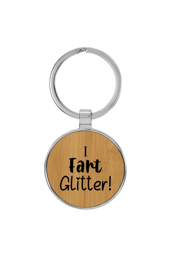I Fart Glitter! Passing Gas Funny Tan Laser Engraved Leatherette Keychain Backpack Pull - 1.5 x 3 Inches