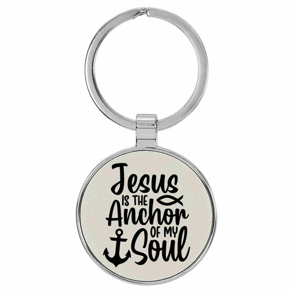 Enthoozies Jesus is the Anchor of My Soul Religious White Laser Engraved Leatherette Keychain Backpack Pull - 1.5 x 3 Inches