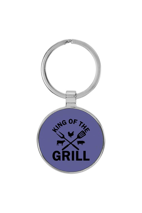 King Of The Grill Purple Laser Engraved Leatherette Keychain Backpack Pull - 1.5 x 3 Inches