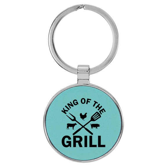 Enthoozies King Of The Grill Teal  Laser Engraved Leatherette Keychain Backpack Pull - 1.5 x 3 Inches