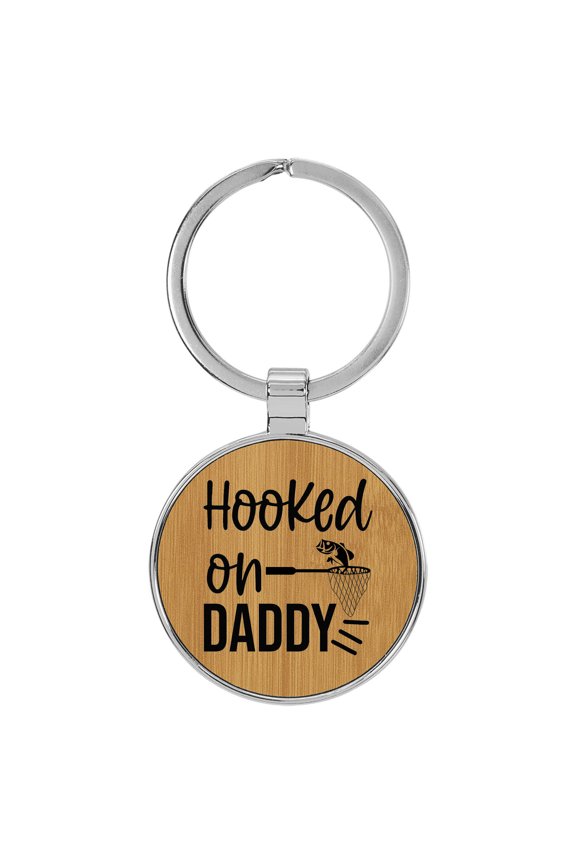 Lake Life Hooked on Daddy Tan Laser Engraved Leatherette Keychain Backpack Pull - 1.5 x 3 Inches