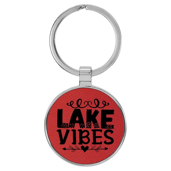 Enthoozies Lake Vibes Red Laser Engraved Leatherette Keychain Backpack Pull - 1.5 x 3 Inches