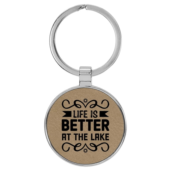 Enthoozies Life is Better at the Lake Light Brown Laser Engraved Leatherette Keychain Backpack Pull - 1.5 x 3 Inches V2