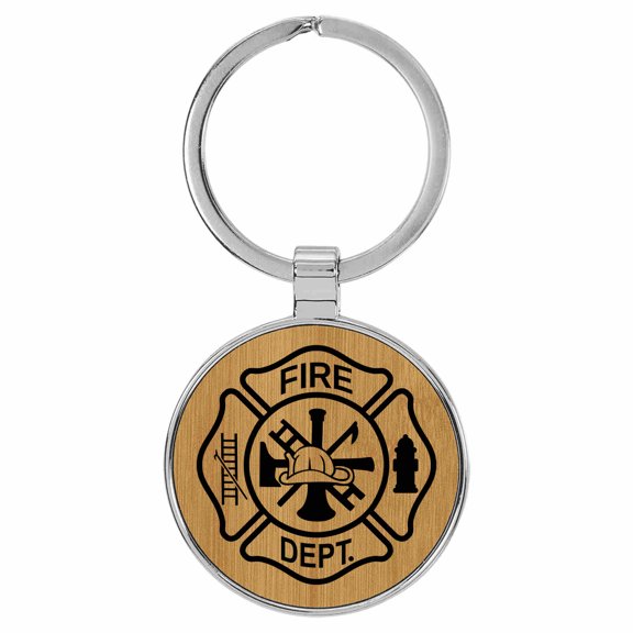 Enthoozies Maltese Cross Fire Department Tan Laser Engraved Leatherette Keychain Backpack Pull - 1.5 x 3 Inches