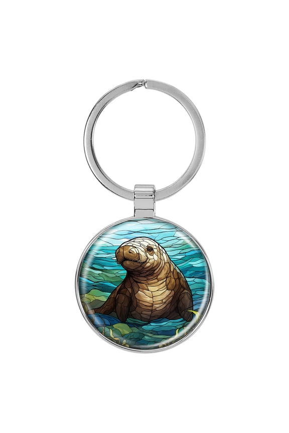 Manatee Mosaic Domed Keychain Backpack Pull - 1.5 x 3 Inches V2