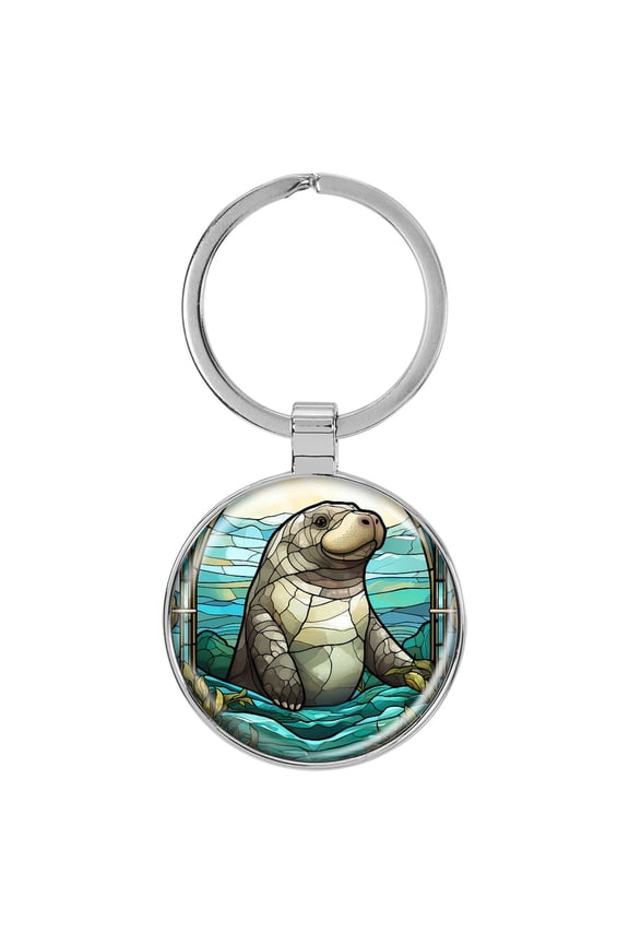 Manatee Mosaic Domed Keychain Backpack Pull - 1.5 x 3 Inches V4
