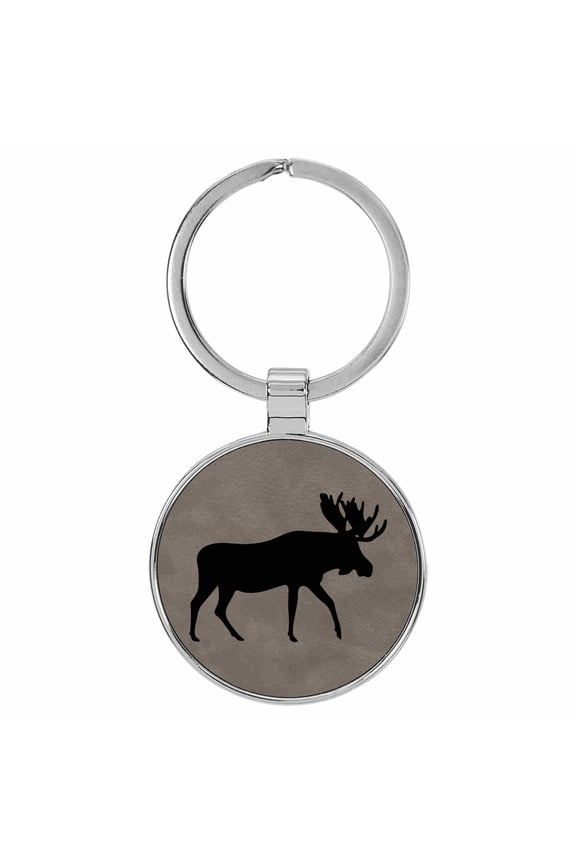 Moose Animal Nature Gray Laser Engraved Leatherette Keychain Backpack Pull - 1.5 x 3 Inches