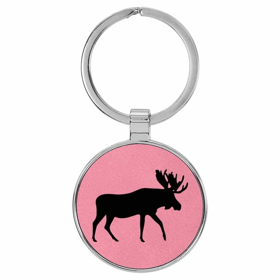 Enthoozies Moose Animal Nature Pink Laser Engraved Leatherette Keychain Backpack Pull - 1.5 x 3 Inches