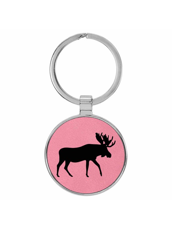 Moose Animal Nature Pink Laser Engraved Leatherette Keychain Backpack Pull - 1.5 x 3 Inches