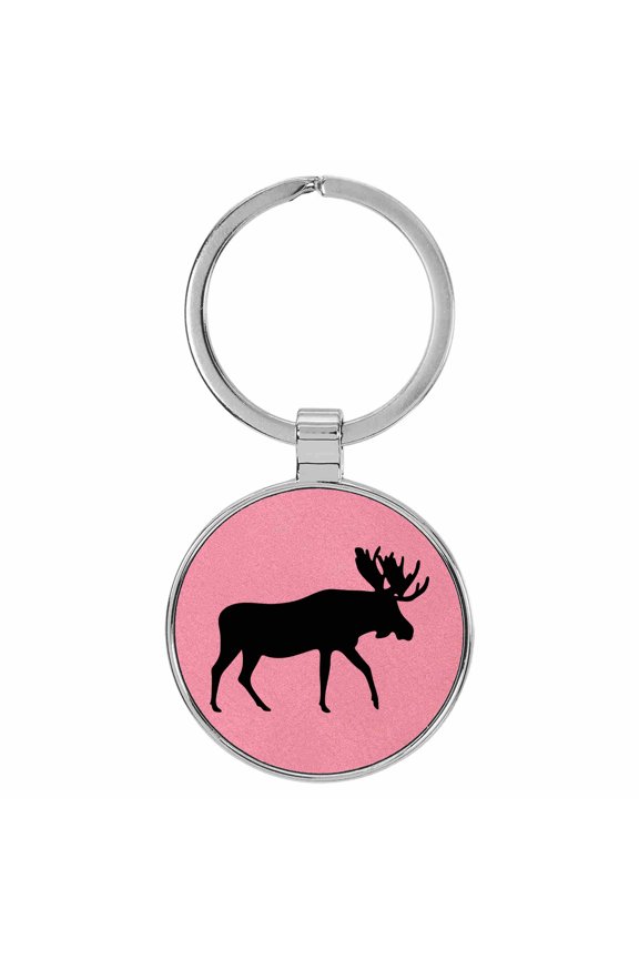 Moose Animal Nature Pink Laser Engraved Leatherette Keychain Backpack Pull - 1.5 x 3 Inches