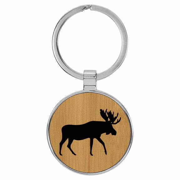 Enthoozies Moose Animal Nature Tan Laser Engraved Leatherette Keychain Backpack Pull - 1.5 x 3 Inches