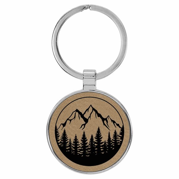 Enthoozies Mountain Forest Nature Light Brown Laser Engraved Leatherette Keychain Backpack Pull - 1.5 x 3 Inches