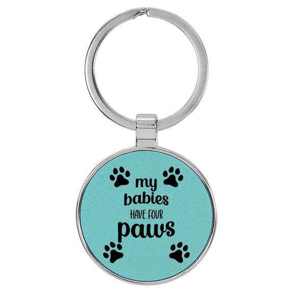 Enthoozies My Babies Have Four Paws Teal Laser Engraved Leatherette Keychain Backpack Pull - 1.5 x 3 Inches v1