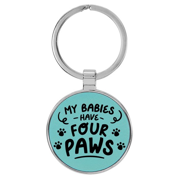 Enthoozies My Babies Have Four Paws Teal Laser Engraved Leatherette Keychain Backpack Pull - 1.5 x 3 Inches v2